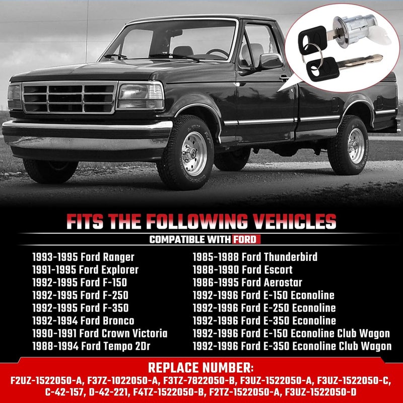ISINFLASH F3UZ1522050D Chrome Ignition Switch Lock Cylinder & Front Door Lock Cylinder with Keys Fit for Ford 1990-1995 Replace C-42-150 DP-42-122 F2UZ1522050A F37Z1022050A F3TZ7822050B - Image 2